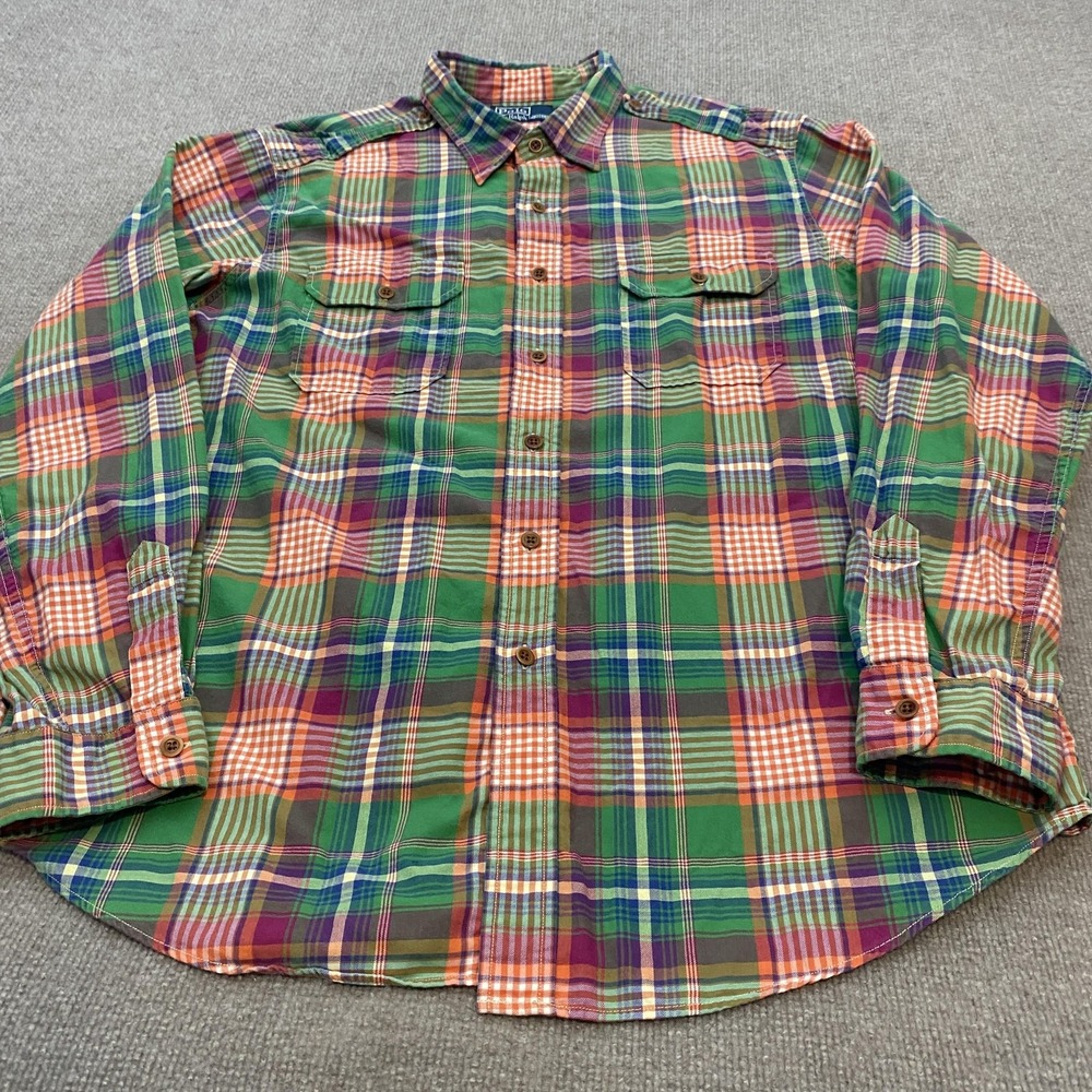 Vintage Polo Ralph Lauren Shirt Mens 2XL Plaid Long Sleeve Military 90s Army